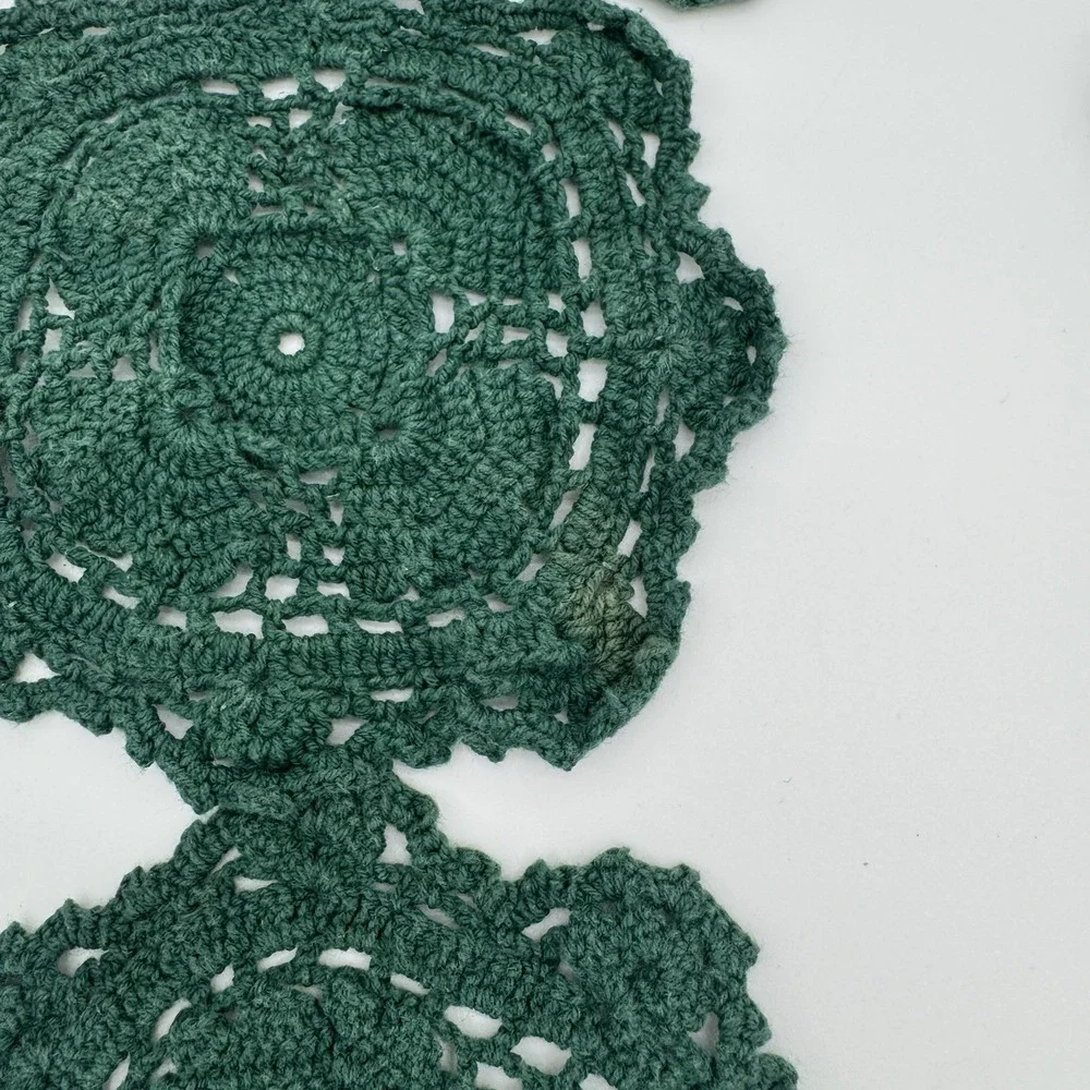 Vintage Crochet Doilies Lot 13 Green Burgundy‎ Cotton Holiday Cottagecore